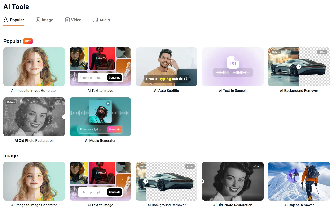 You can select from FlexClip’s AI tools located on the left side.