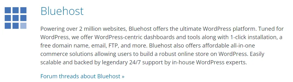 موقع WordPress.org ينصح باستضافة بلوهوست
